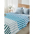 thumbnail image 4 of Colorful Stripe King Size Flat Sheet, Wrinkleproof & Fadeproof Cooling Flat Bed Sheet Only, Modern Teal Blue Green Vertical Striped Breathable Soft Bedding Top Sheets 105 x 98 Inches, 4 of 8