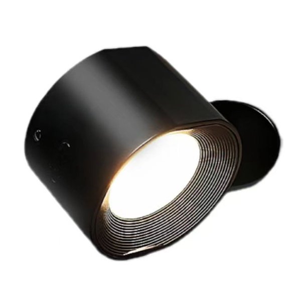 Aplique de pared interior negro, 3 niveles de brillo, 3 temperaturas, táctil, LED, giratorio 360°, recargable por USB.