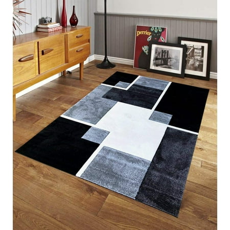 Best Rug Material For Living Room Renzo Collection Easy Clean Stain and Fade Resistant Luxury Black Area Rug for Bedroom Kitchen Dining Living Room, Modern Geometric Space Design with Jute Backing (Size 2’ x 5’ Feet) ()