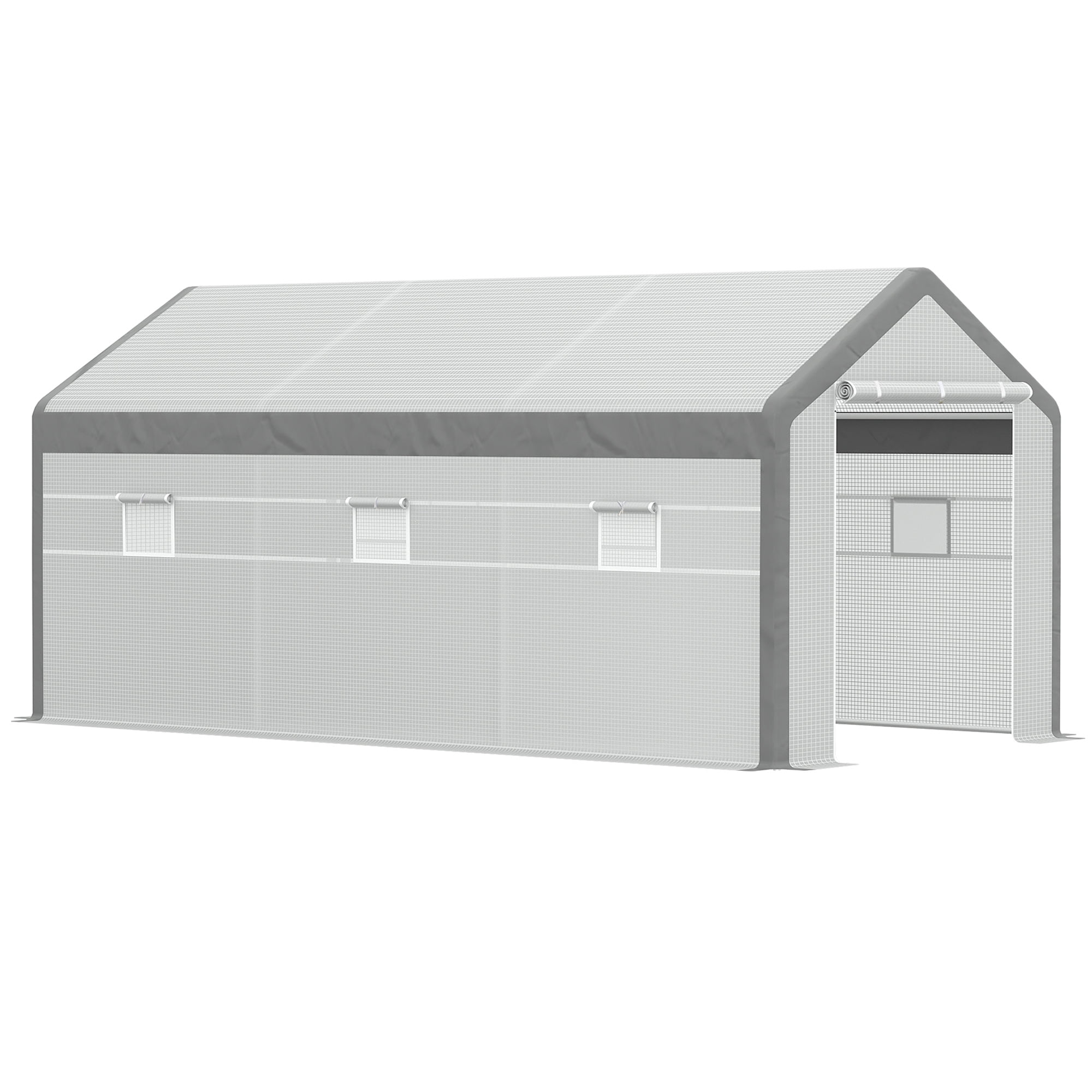 Outsunny 20' x 10' x 9' Walk-In Greenhouse, Outdoor Gardening Canopy with 6 Roll-up Windows, 2 Zippered Doors & Weather Cover, White
