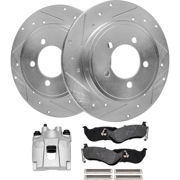 Detroit Axle - Rear Drilled Rotors Brake Pads   Left Brake Caliper Replacement for 2006-2010 Ford Explorer Mercury Mountaineer - 5pc Set
