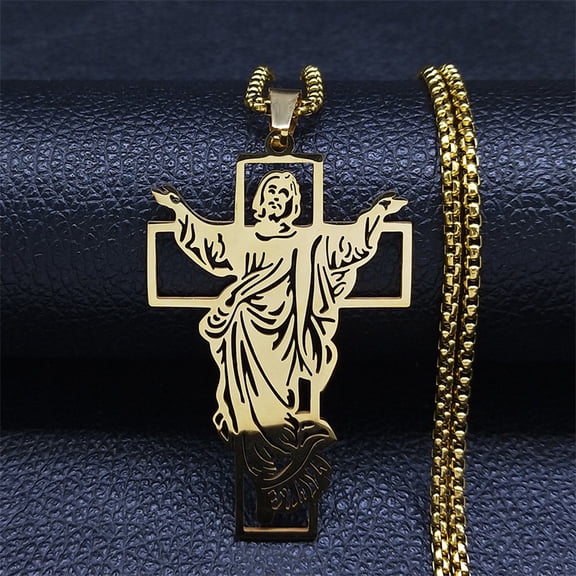 Orthodox Jesus Crucifix Cross Pendant Necklace for Women/Men 14K Yellow Gold Male Chain Jewelry collier