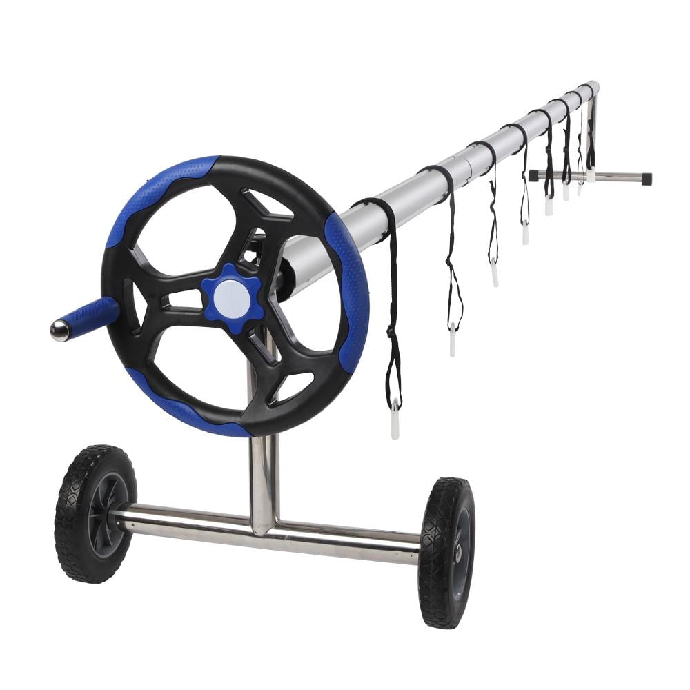 Winado 18 Ft Pool Cover Reel Set Aluminum Inground Swimming Pool Solar Cover Reel Blue