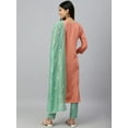 thumbnail image 5 of Janasya Indian Women's Coral Poly Silk Floral Embroidery Kurta with Pant and Dupatta, 5 of 10