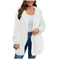 thumbnail image 4 of Fall Outfits for Women 2025 Cardigan Sweaters for Women Solid Winter Faux Coats Long Sleeve Hoddede Pockets Fleece Jacket Casual Trendy Outerwear, 4 of 8