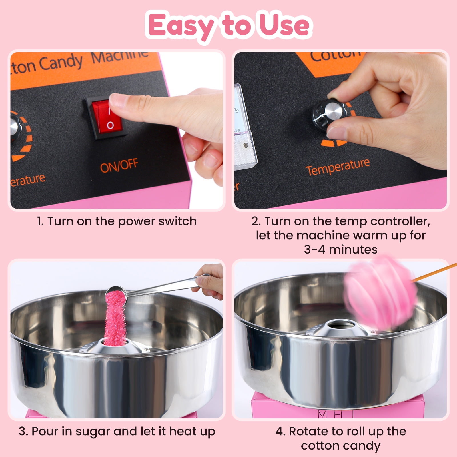 Commercial Cotton Candy Machine - 1000W Electric Cotton Candy Maker with 3500RPM Motor, Stainless Steel Bowl, Perfect for Home, Parties, Carnivals & Events (Pink