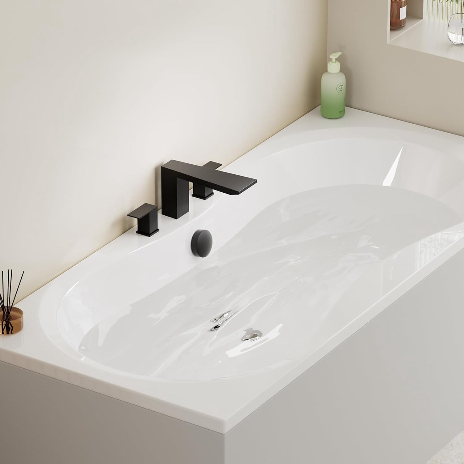 Zovajonia Matte Black Bathroom Sink Faucet 8 Inch Widespread, 2 Handle for Restroom Sink with Pop Up Drain and Supply Hoses, Vanity 3 Holes