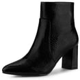 thumbnail image 1 of Unique Bargains Women's Pointed Toe Snake Print Chunky Heel Ankle Boots, 1 of 7