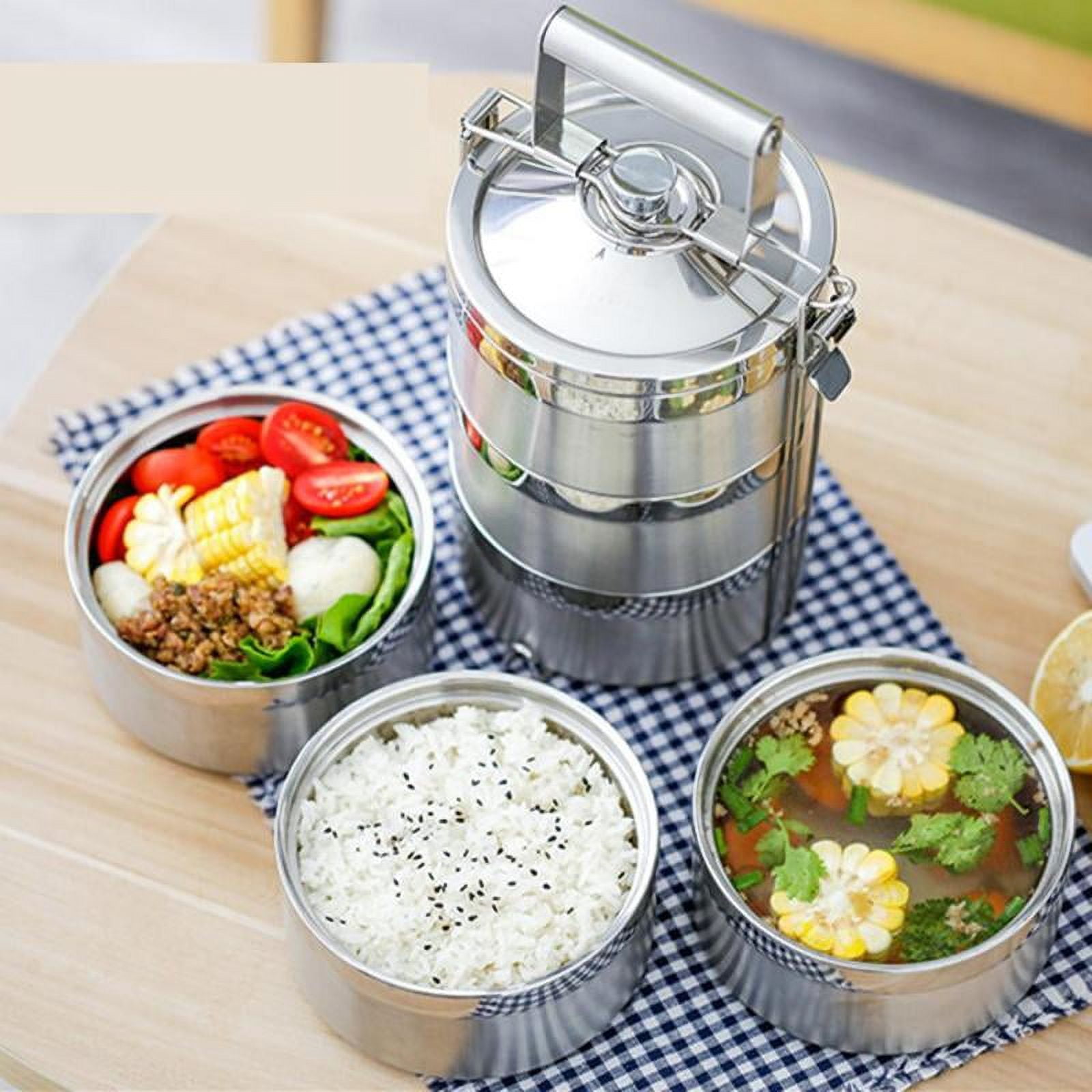 Thermal , Vacuum Insulated Food Carrier Bento Box Insulating Stainless Steel Containers for Travel Hiking Camping - 3 Tier