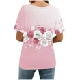 thumbnail image 4 of Xuyuer Blouse for Women Dressy Casual Short Short Sleeve Boho Tops Fashion Floral Crew Neck Tunic Shirts Summer Clothes Fashionable Casual Loose Round Neck T-shirt Solid Color Top, 4 of 7