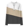 thumbnail image 4 of Womens Henley Shirts, Long Sleeve Shirts for Women Fall Fashion Color Patchwork Button Up Notch V Neck T Shirts S-3XL, 4 of 5