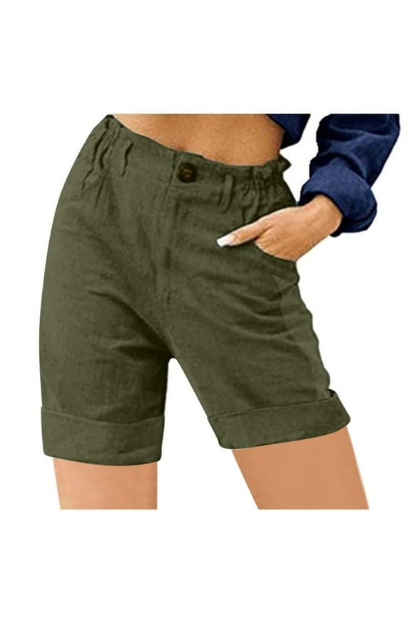 Summer Shorts for Women Elastic Waist Rolled Hem Straight Leg Shorts Casual Plus Size Lounge Shorts with Pockets