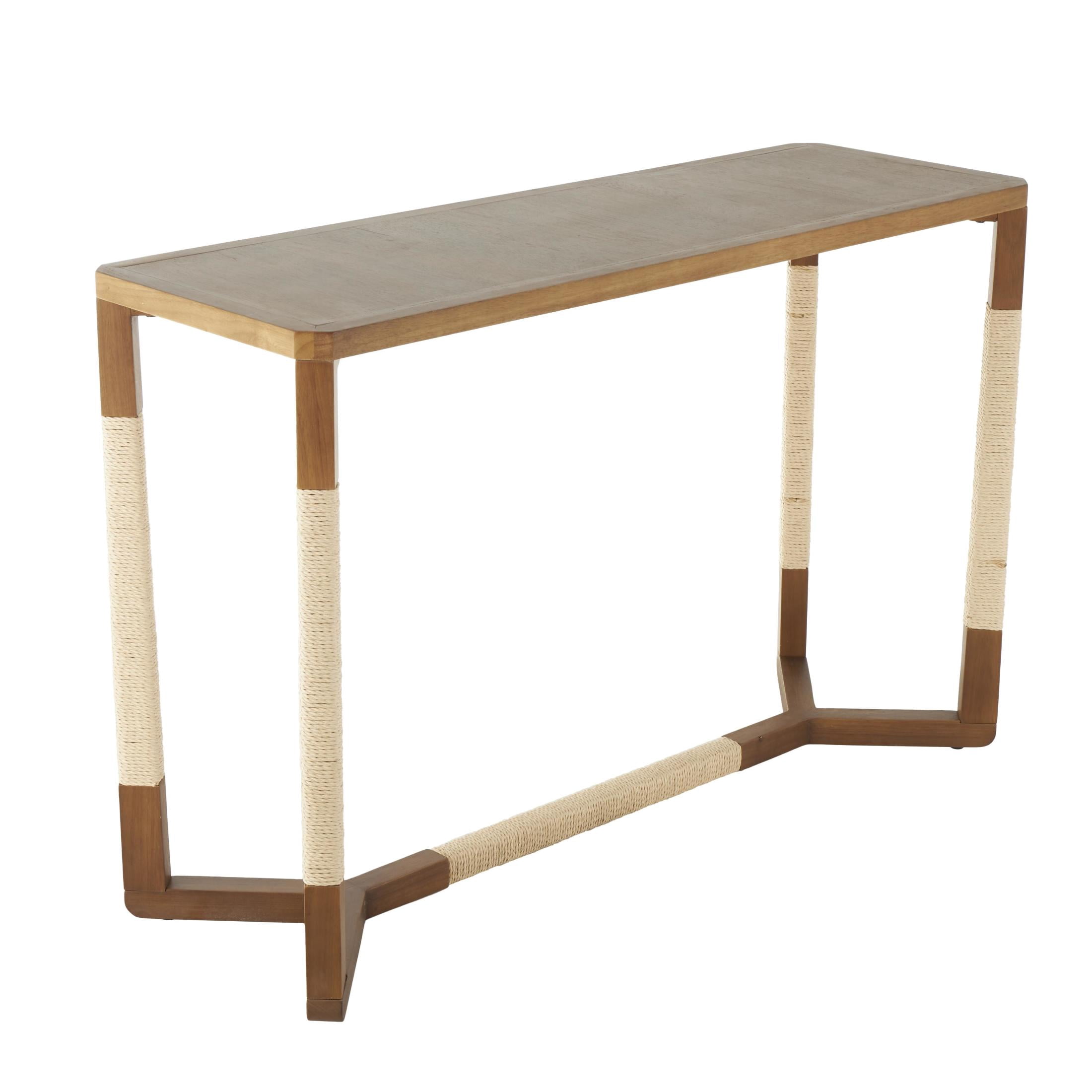 DecMode 47" x 31" Brown Wooden Rectangular Console Table with Rope Wrapped Frame, 1-Piece
