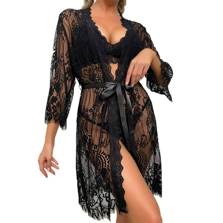 Midwennn Ladies Suit Thin Lace Sexy Pajamas See Through Dress Mesh Robe Sexy Lingerie plus Size Lingerie for Women Sexy Valentines Day Lingerie