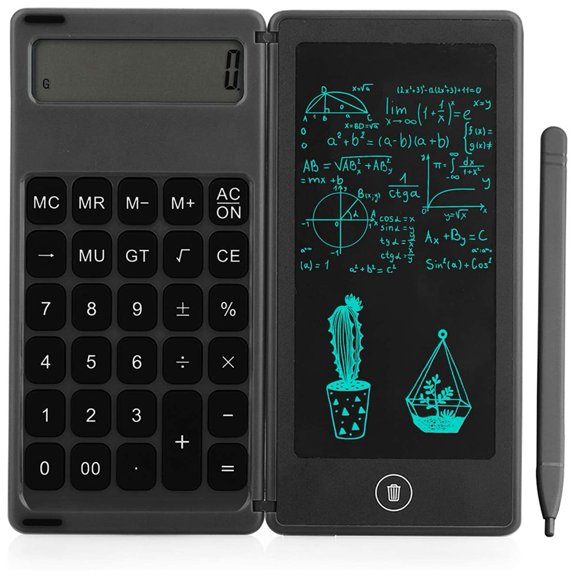WQNZMADO Calculator Notepad 6 Inch LCD Writing Tablet Digital Drawing Pad with Stylus Pen Erase Button Lock Function Black