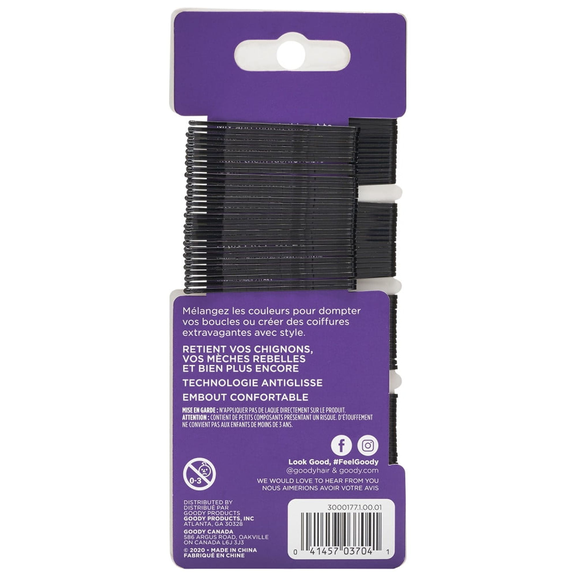 (6 pack) Goody Bobby Pins, Slide Proof Grip, Secure Hold Hair Pins, for All Ages, Black, 90 Ct