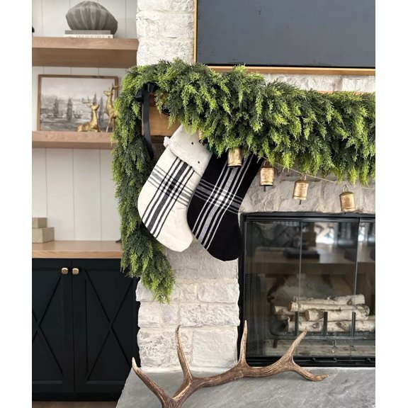Guvpev 6’ Christmas Cedar Garland - Artificial Pine Garland Christmas Decorations, Soft & Thickness Greenery Garlands for Home, Christmas, Indoor, Outdoor, Mantel, Fireplace, Stairs, Seasonal Decor