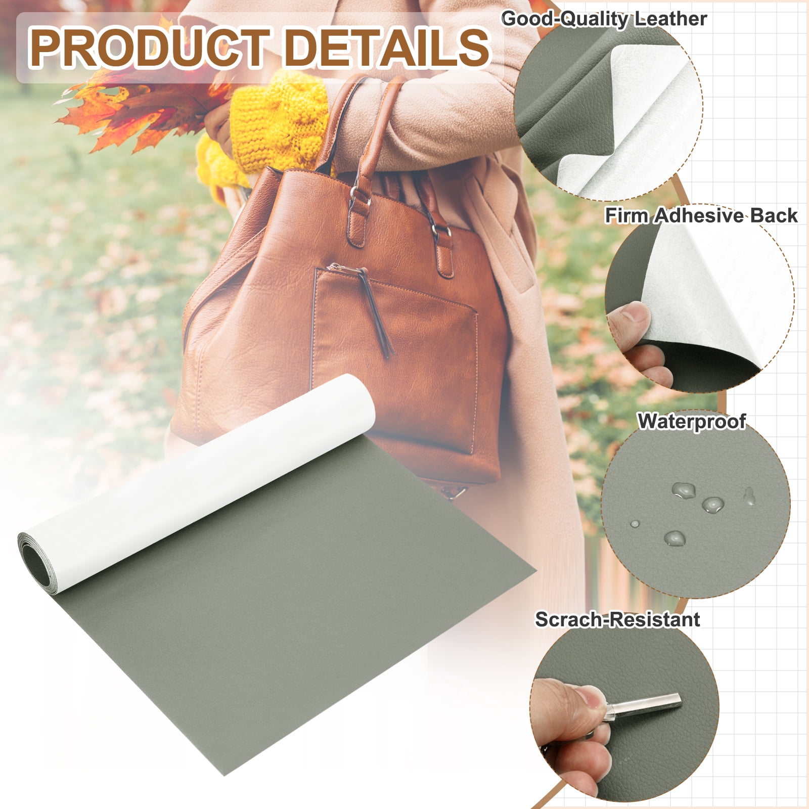 Uxcell Leather Repair Patch 16"x79" Self-Adhesive Leather Vinyl Repair Tape Kit for Furniture Couches Sofa Chair Car Boat Seats Jackets, Light Gray