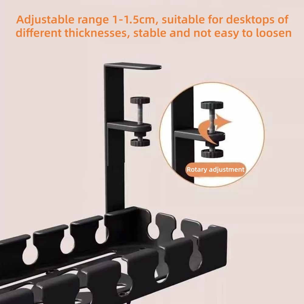 Youersen Under Desk Cable Management Tray, Adjustable 16.9'' to 29.1" No Drill Organizer for Cords, Black