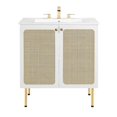 thumbnail image 3 of Modway Chaucer 30" Wood & Rattan Bathroom Vanity with Adjustable Shelf in White, 3 of 17