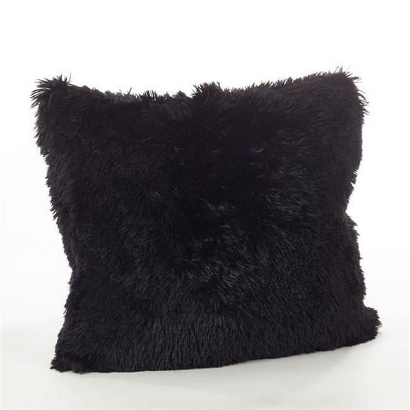 SARO  18 in. Square Juneau Classic Faux Fur Pillow with Down Filled  Black