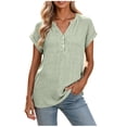 thumbnail image 2 of ClodeEU Women's Round Neck Short Sleeve Button Blouses,Casual Loose Fit Shirts ,Women's Plus L, 2 of 6