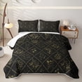 thumbnail image 2 of jejeloiu Retro Floral Bed Spread Queen,Diamond Print Queen Coverlet Set For Adults,Black Gold,3-Piece, 2 of 7