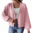 thumbnail image 3 of Womens Cardigan Sweaters Trendy Open Front Long Lantern Sleeve Chunky Knit Sweater Pink L, 3 of 8
