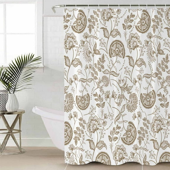 Khaki Farmhouse Bathroom Curtain 78 Inch Shower Curtain with Hooks, Floral Floral Plant Leaf Vintage Spring Waterproof Polyester Bath Curtain Washable Bathtub Curtain 54''x 78''