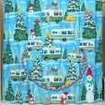 thumbnail image 1 of Festive Blue Shower Curtain with Snowmen, Christmas Trees & RVs - Holiday Decor, 1 of 4