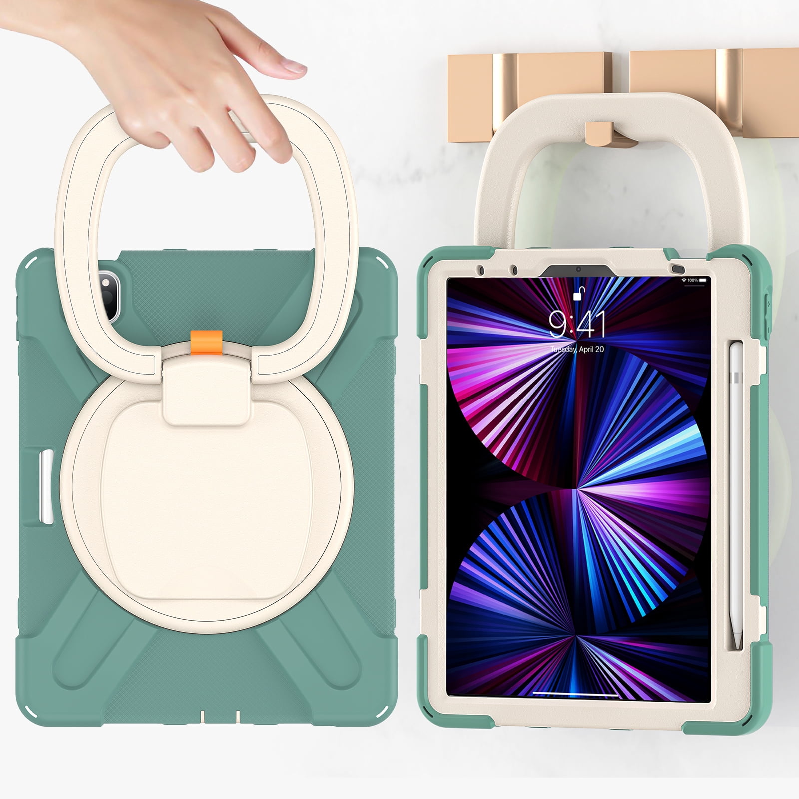 Allytechgroup Protective Case for Apple iPad 11th 10th Generation 2025 2022 10.9 Inch, Rotating Stand Shoulder Strap Handle Pencil Holder Tablet Case for iPad 10.9" Inch 11th 10th Gen, Green