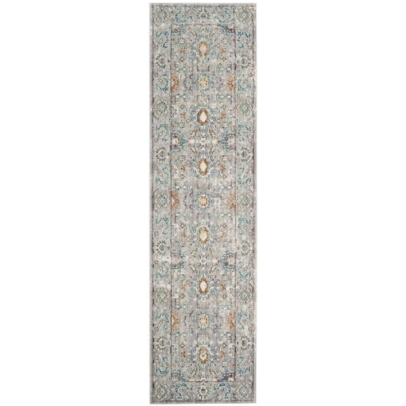 SAFAVIEH Mystique Kevin Floral Bordered Polyester Runner Rug, Grey/Multi, 2'3" x 8'