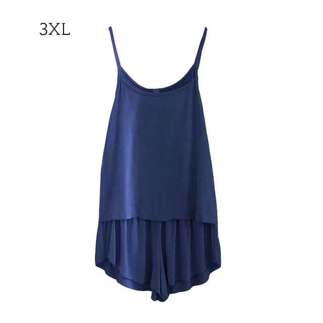 Conjunto de pijamas de 2 piezas para mujer, chaleco sexy, pantalones cortos, ropa de dormir, ropa de dormir, azul oscuro, XXXL kenally AP001253-25