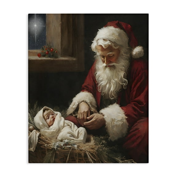 Santa Believes with Baby Jesus Canvas Art, 16 x 20, Made In USA