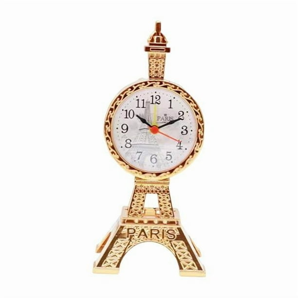 Reloj despertador de mesa con forma de Torre Eiffel, fácil de leer, multiusos, práctico para mesita de noche. Oro