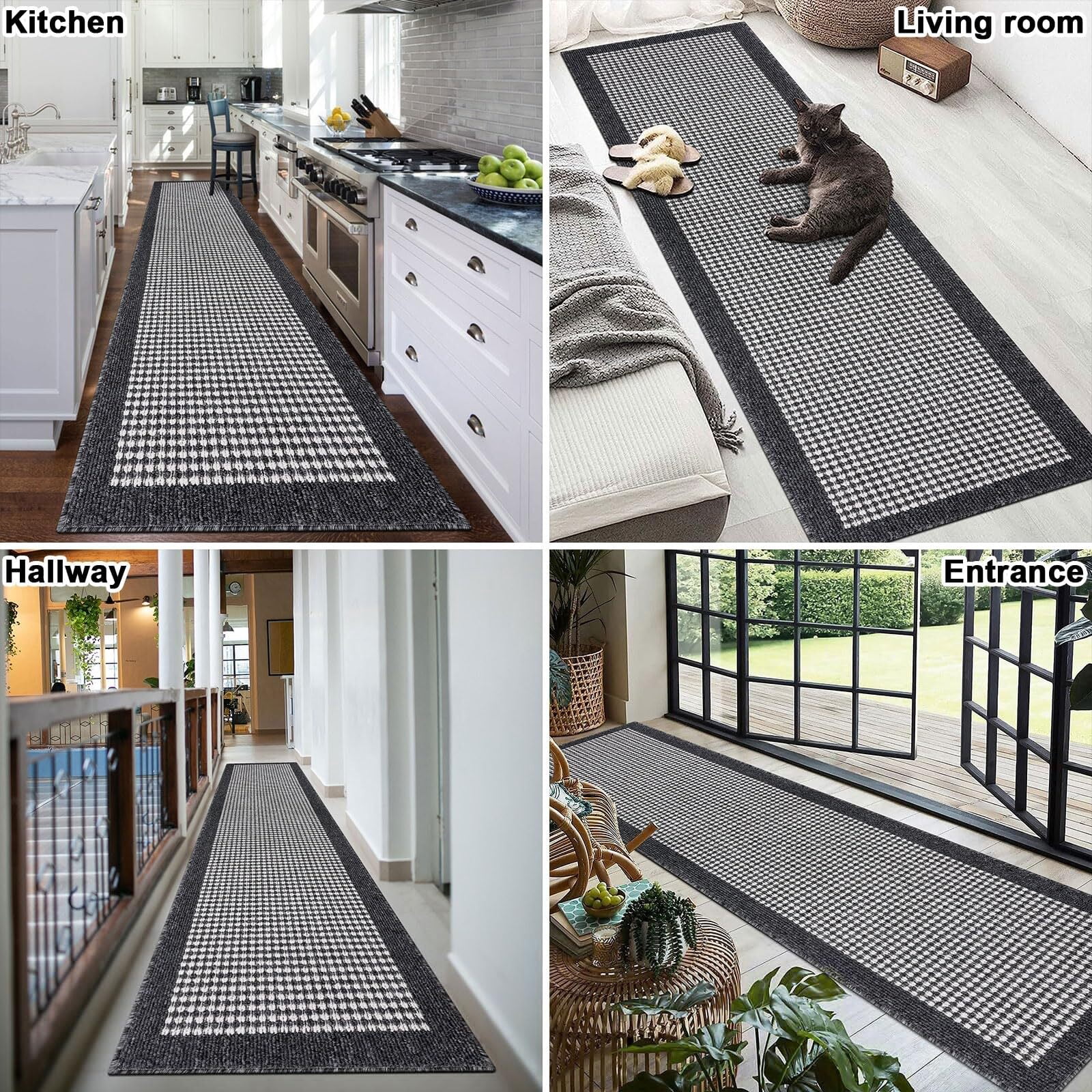 Findosom 2'x10' Hallway Runner Rug Non Slip Entryway Mat with Rubber Backing,Heavy-duty Durable Entryway Floor Mat Machine Washable Doormat,Laundry Runner Rug for Garage Kitchen,Black
