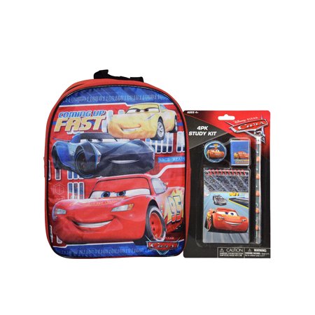 Disney Cars Mini 12" Backpack & Lightning McQueen Study School Kit 4PK Set