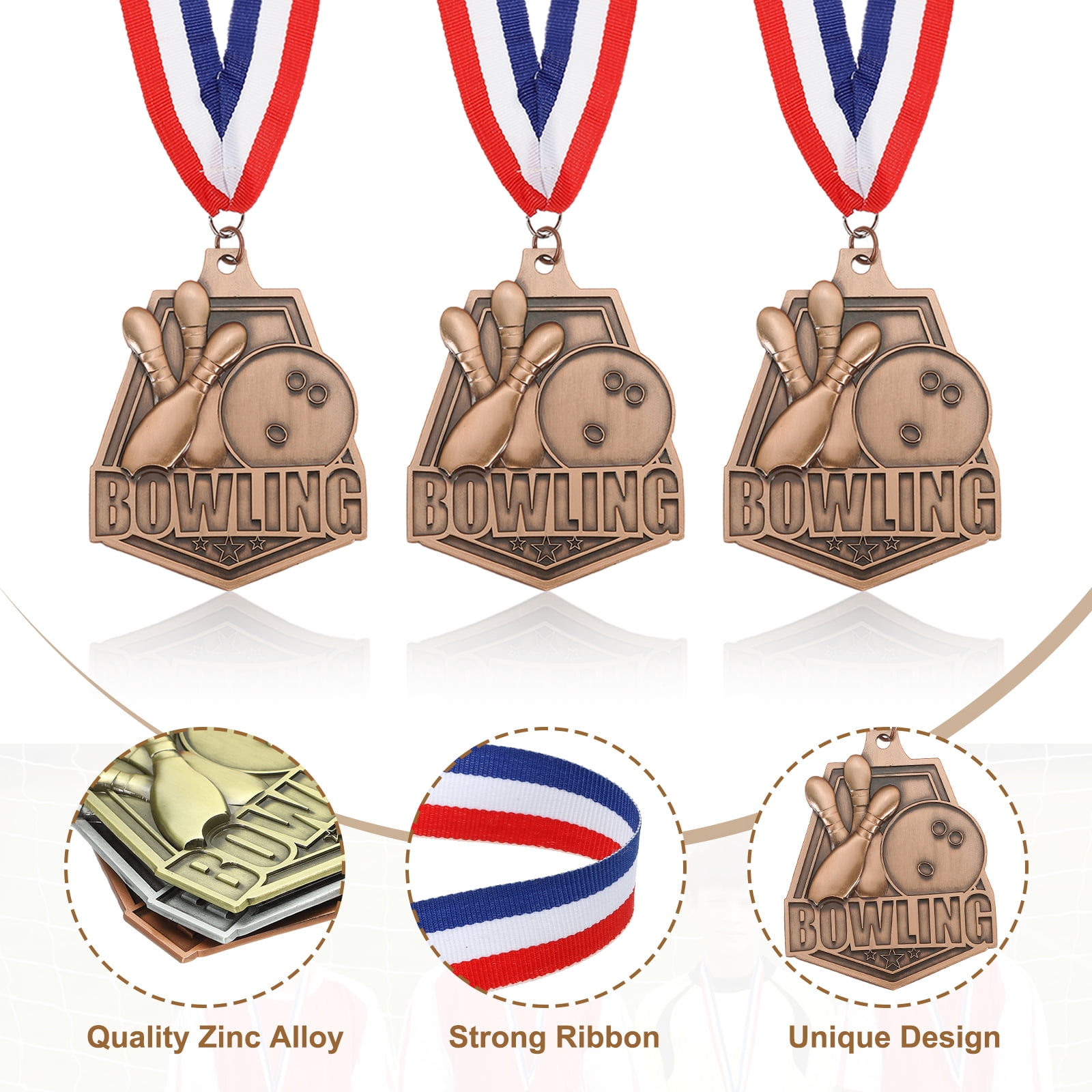 Uxcell Bowling Games Embossing Award Medals with Ribbons, Winner Medals Prizes for Competitions Sports Party Red
