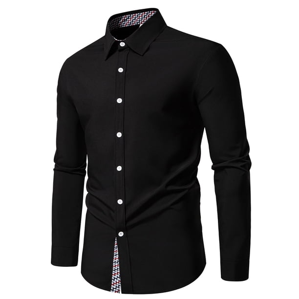 Blusa y camisa de manga larga con cuello vuelto para hombre, informal, con botones y retazos, de poliéster.