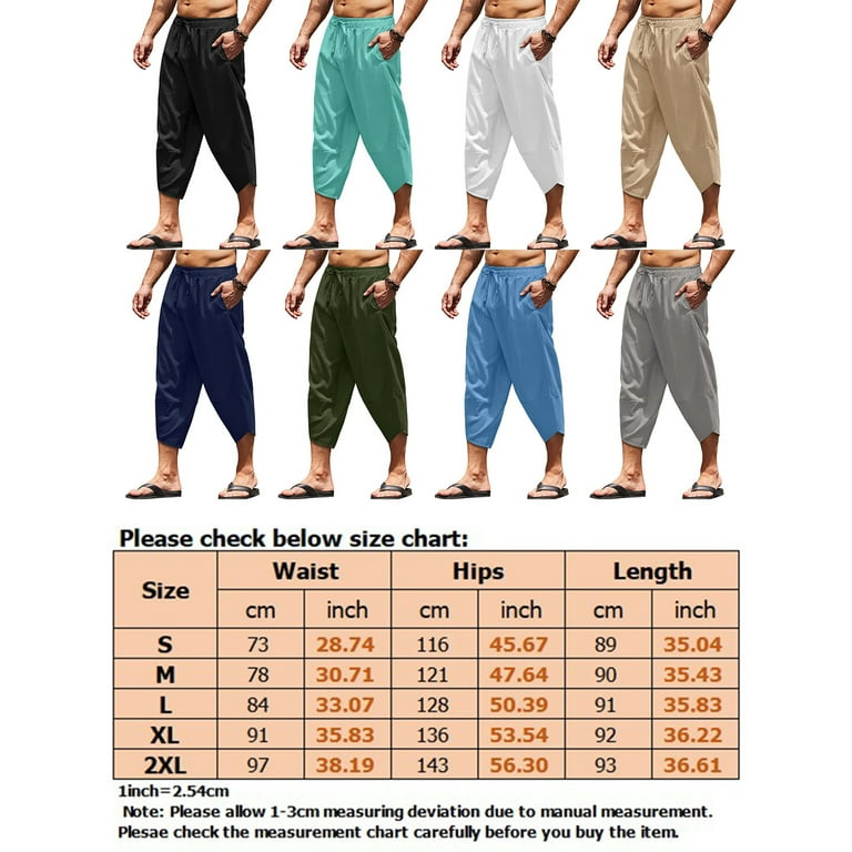 COOFANDY Men's Linen Capri Pants Casual Lightweight 3/4 Baggy Pants  Drawstring Elastic Waist Beach Yoga Pants with Pockets