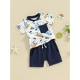 thumbnail image 3 of vera natura Toddler Boys Summer Outfits Beach Style Shark/Tree Print Short Sleeve T-Shirts Tops and Shorts 2Pcs Clothes Set, 3 of 9