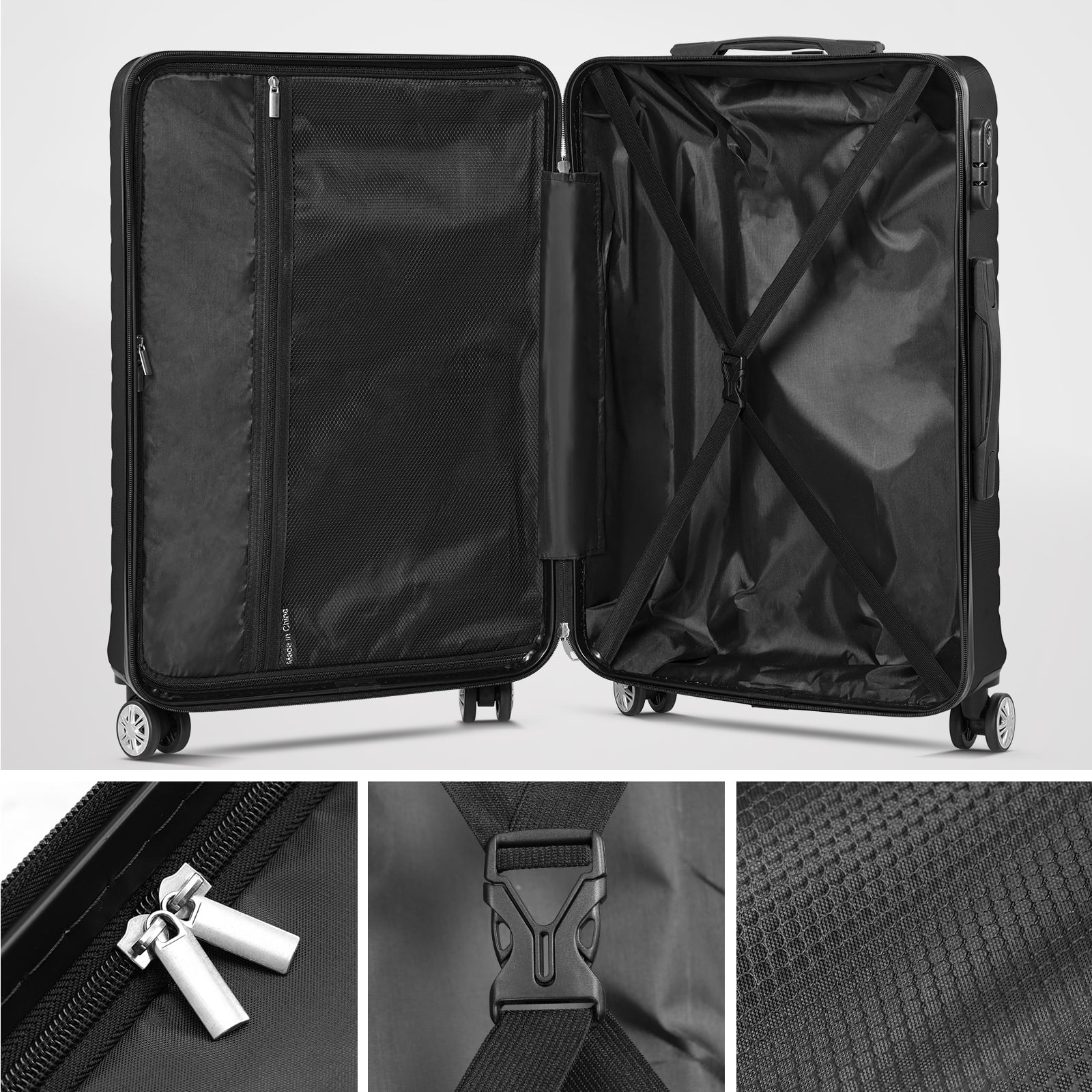 2 Piece Travel Luggage Sets (20"&28") Hardside Suitcase with 7PC Organizer Bags,Black