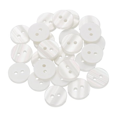 25Pack Natural Shell Button, 2 Hole 11mm Pearlescent Button for Shirt, White