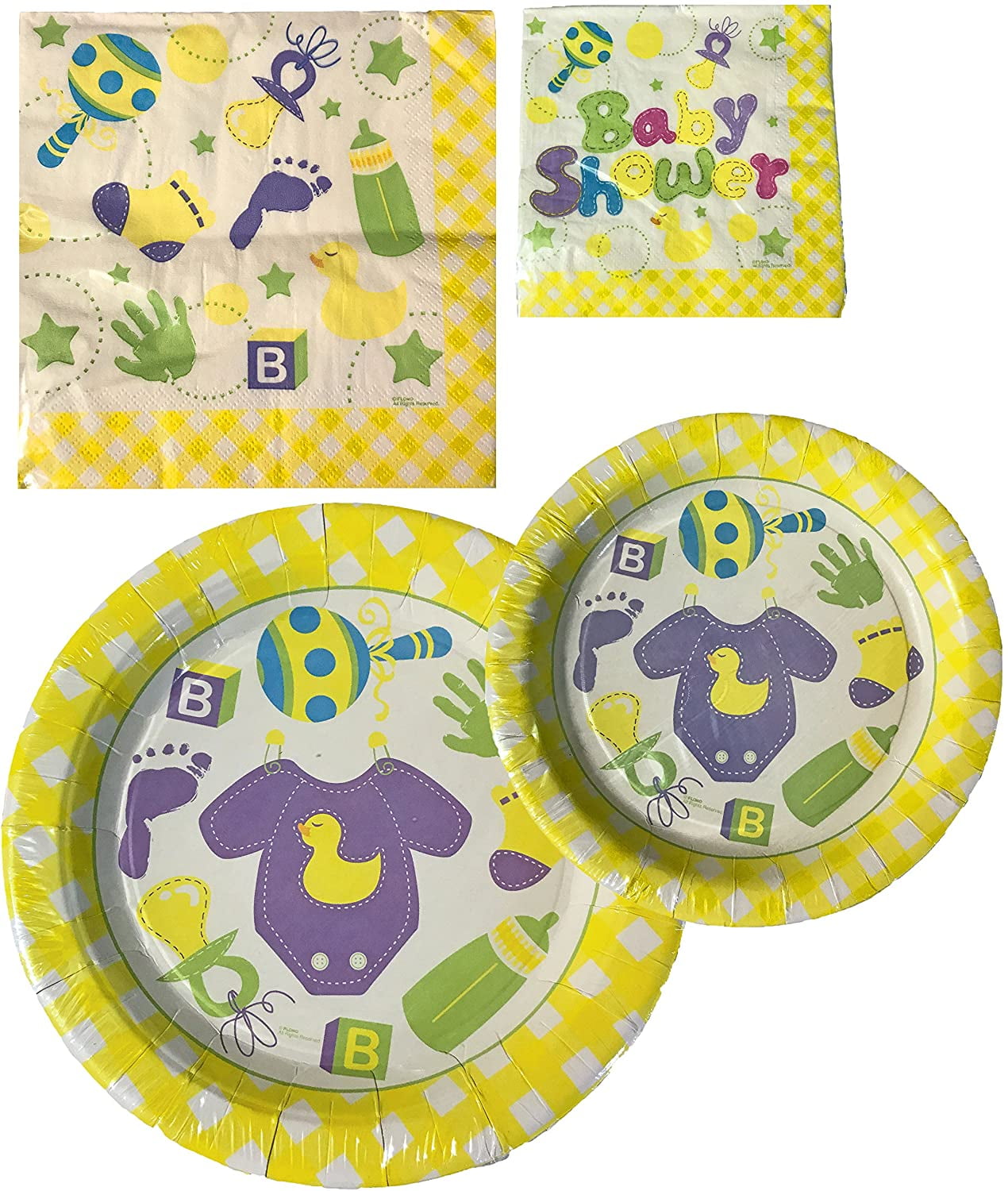 Baby Shower Party Celebration Dinner & Dessert Plates & Napkins Set (16 Plates, 36 Napkins)