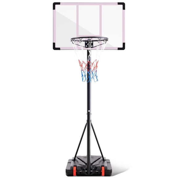 JIOABL Kids Basketball Hoop, Adjustable 5.1-8.5ft Portable Goal for Indoors/Outdoors with Enlarged Base, PC Backboard, Red