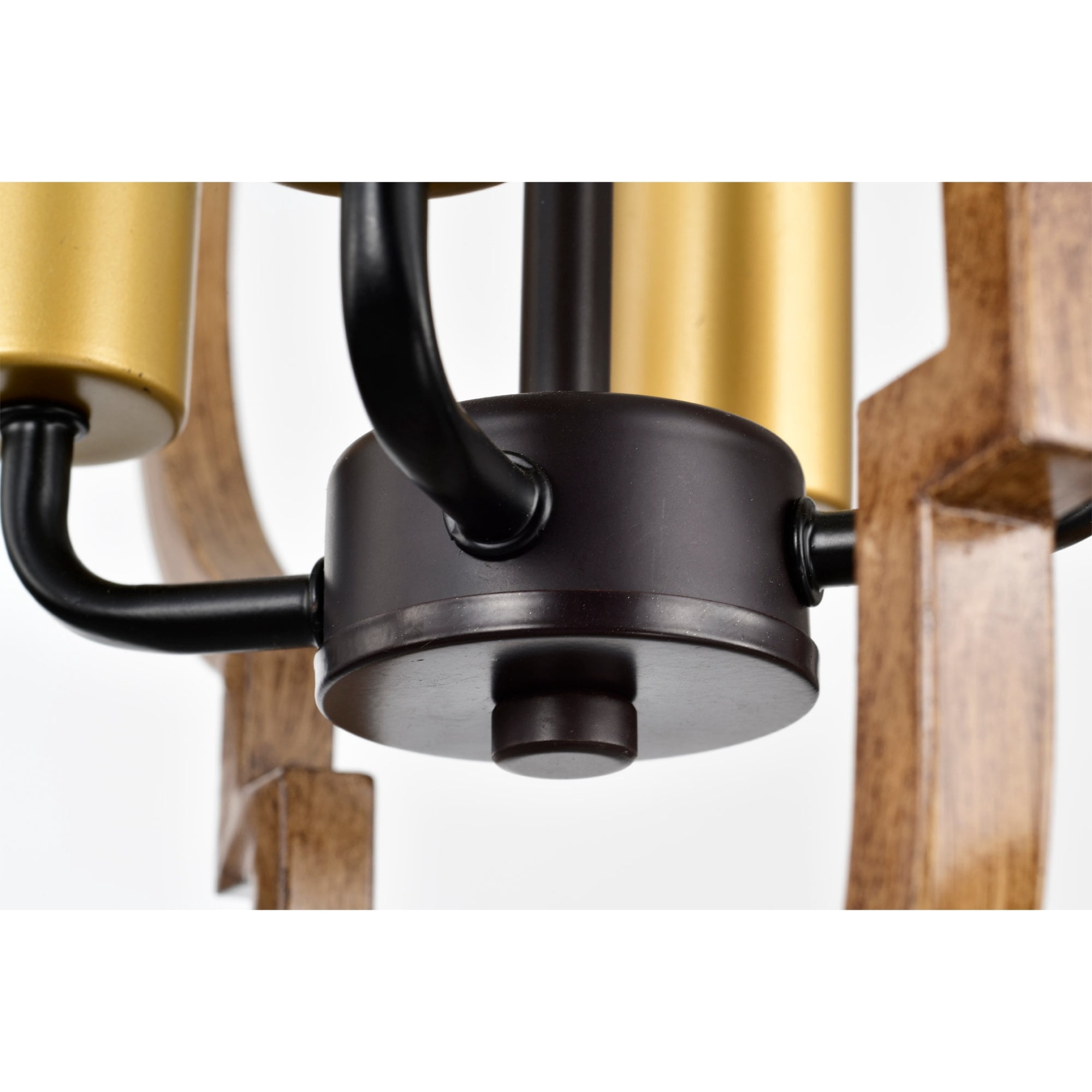Ason 16 in. 4-Light Indoor Matte Black and Faux Wood Grain Finish Pendant with Light Kit