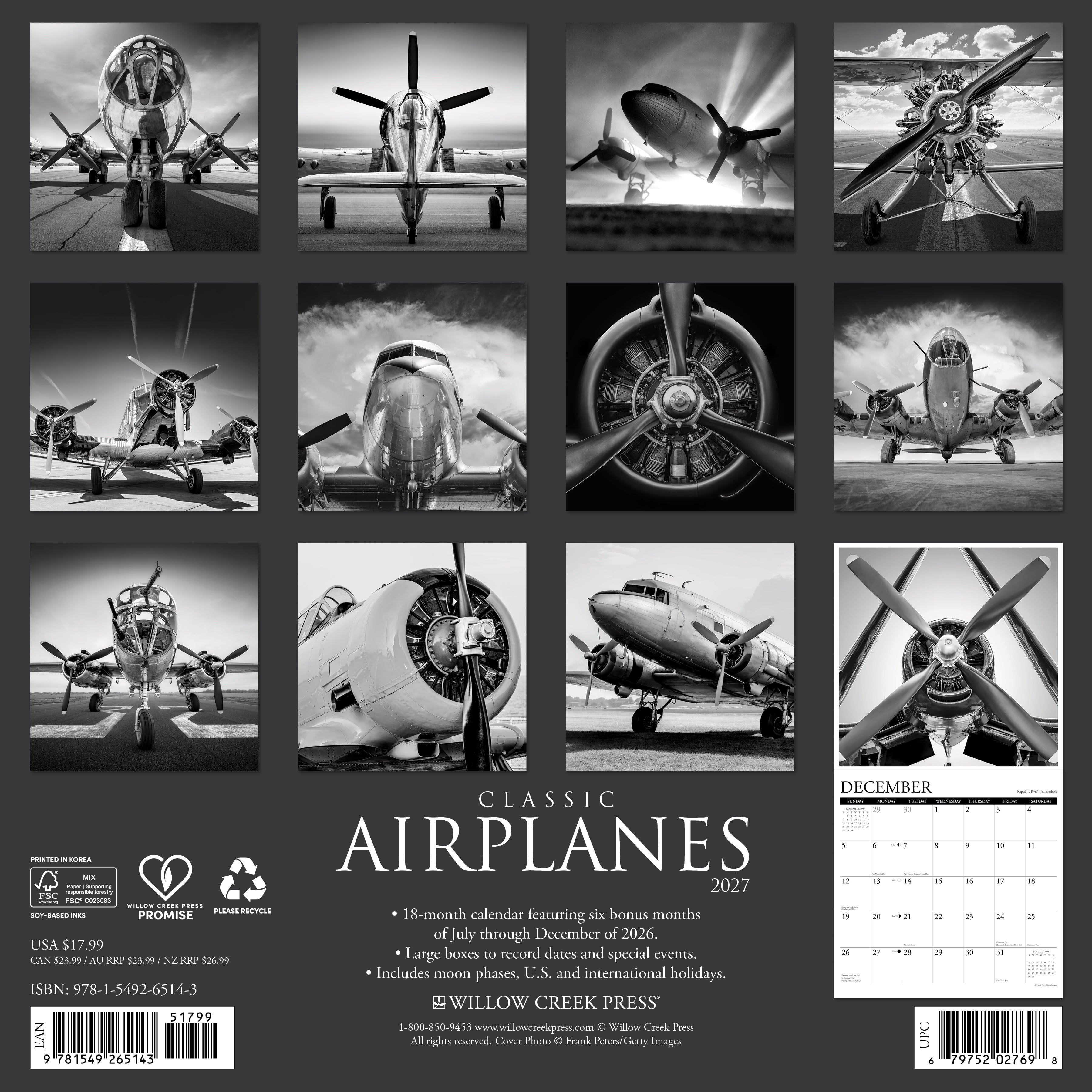 Willow Creek Press, Classic Airplanes 2027 Wall Calendar