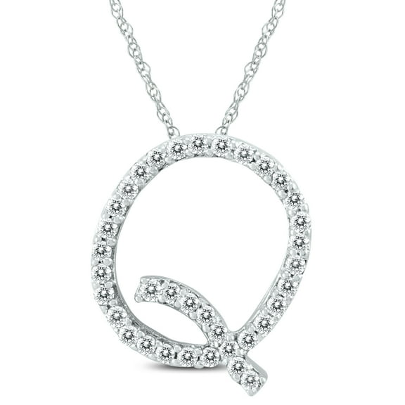 SZUL Women's 1/5 Carat TW Q Initial Diamond Pendant Necklace in 10K White Gold with Adjustable Chain (J-K-L Color, I2-I3 Clarity)