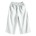 thumbnail image 4 of Scyoekwg Womens Capris for Summer Elastic Waist Loose Wide Leg Cropped Trousers Pants Ladies Capris Casual Comfy Loose Solid Color Trendy Summer Pants (White,L), 4 of 5