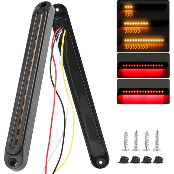 10" Trailer LED Rear Lighting Strip, Red & Amber Sequential Third Led Brake Turn Signal Lights, 10 Inch Waterproof Sequential Flashing Light Strip for Trailer Pickup Golf Car Truck UTV
